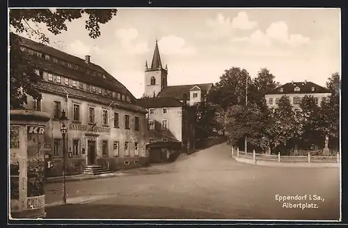 AK Eppendorf / Sa., Partie am Albertplatz mit Gasthof