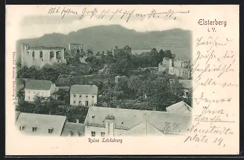 AK Elsterberg i. V., Die Ruine Lobdaburg neben der Ortschaft