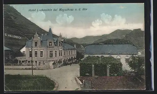 AK Mayschoss a. d. Ahr., Strassenpartie am Hotel Lochmühle