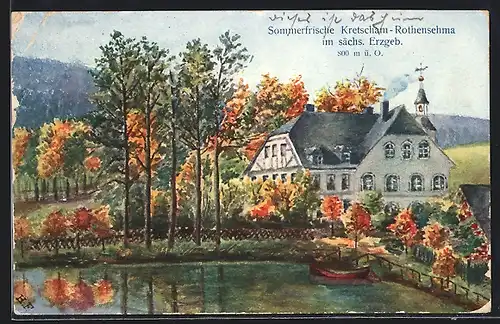 Künstler-AK Kretscham Rothensehma, Ortsansicht