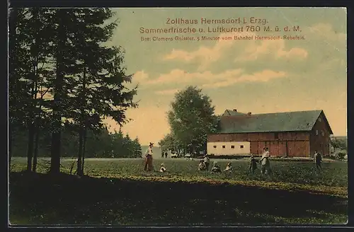 AK Hermsdorf i. Erzg., Besucher am Zollhaus, Inh. Clemens Geissler