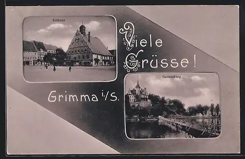 AK Grimma i. S., Rathaus und Gattersburg