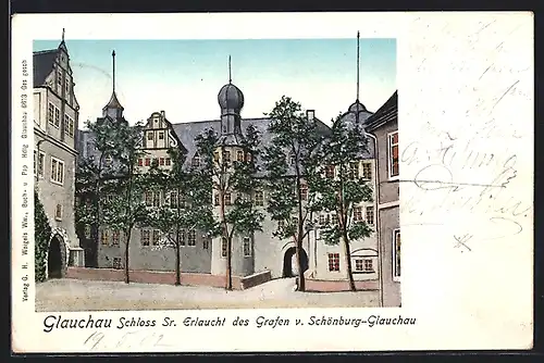 Goldfenster-AK Glauchau, Schloss Sr. Erlaucht des Grafen v. Schönburg-Glauchau