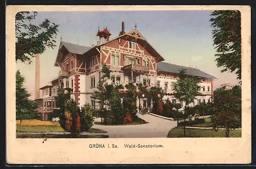 AK Grüna i. Sa., Wald-Sanatorium im Sonnenschein