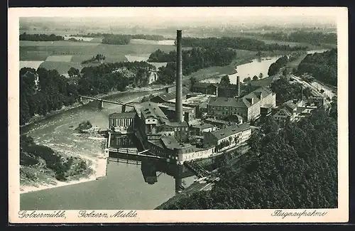 AK Golzern /Mulde, Blick auf die Golzermühle, Fliegeraufnahme