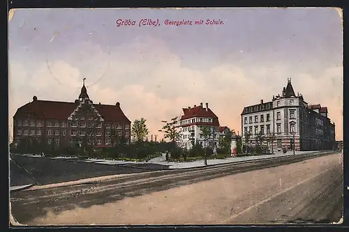 AK Gröba-Riesa, Georgplatz mit Schule