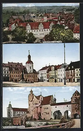 AK Glauchau, Marktplatz, Schloss Hinter-Glauchau