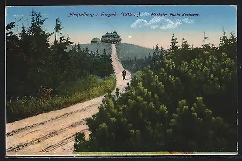 AK Fichtelberg i. Erzgebirge, Prinzenstrasse, Höchster Punkt Sachsens
