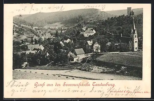 AK Tautenburg bei Dornburg /Saale, Ortsansicht mit Kirche und Burg