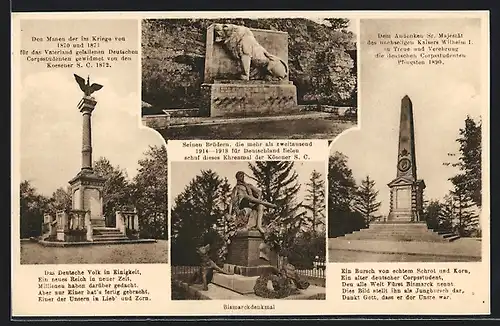 AK Bad Kösen, Bismarckdenkmal, Denkmal Kaiser Wilhelm I., Denkmal für die zweitausend 1914-18 Gefallenen