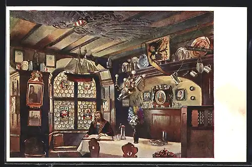 Künstler-AK Nürnberg, Gasthof Goldenes Posthorn gegenüber der Sebalduskirche