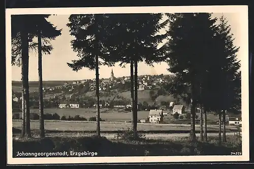 AK Johanngeorgenstadt, Blick vom Wald auf die Ortschaft