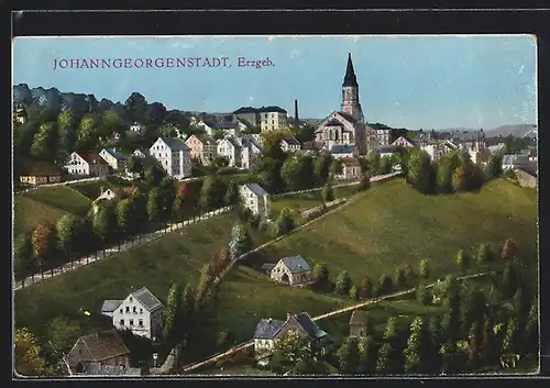AK Johanngeorgenstadt /Erzgeb., Ortspartie mit Kirche
