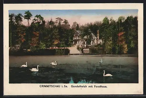 AK Crimmitschau i. Sa., Gondelteich mit Forsthaus