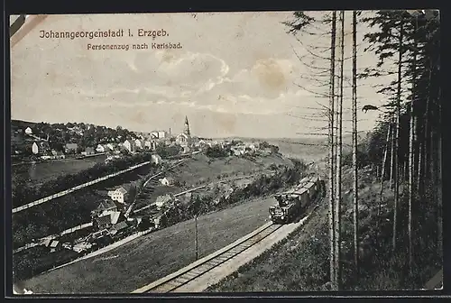 AK Johanngeorgenstadt i. Erzgeb., Personenzug nach Karlsbad