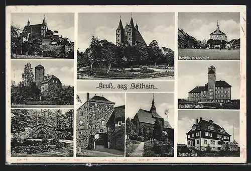 AK Geithain, Pulverturm, Heilquelle, Marienkirche