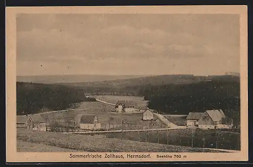 AK Hermsdorf /Erzg., Ortsansicht mit Sommerfrische Zollhaus aus der Vogelschau