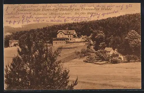 AK Herrndorf-Hetzdorf /Kr. Freiberg, Restaurant Bergschlösschen O. Müller mit Umgebung