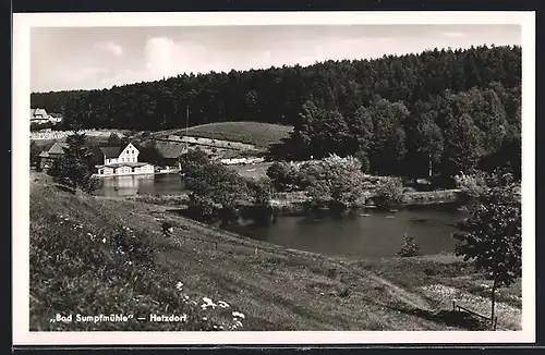 AK Hetzdorf / Niederschöna, Bad Sumpfmühle mit See aus der Vogelschau