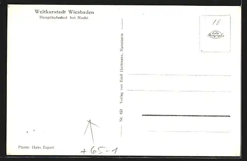 AK Wiesbaden, Hauptbahnhof bei Nacht