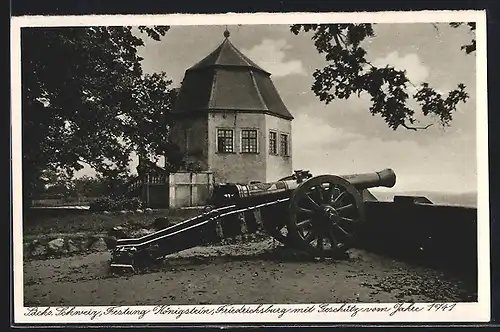 AK Festung Königstein /Sa., Friedrichsburg mit Kanone