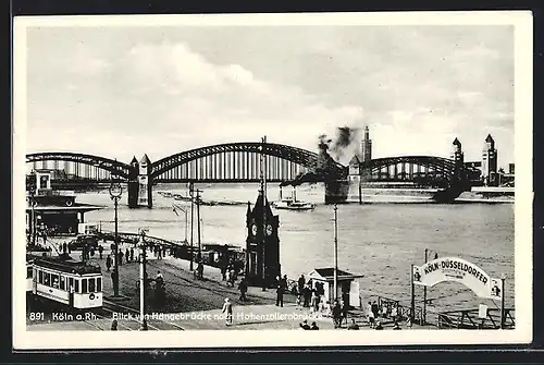 AK Köln /Rh., Blick von Hängebrücke nach Hohenzollernbrücke