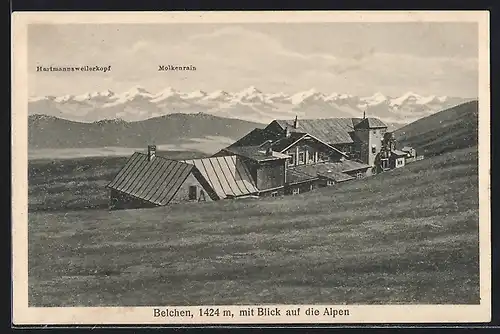 AK Belchen, Ortsansicht mit Alpenblick