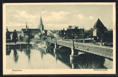 AK Konstanz, Rheinbrücke mit Stadtblick