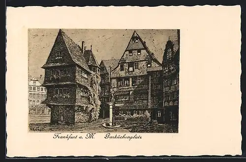 Künstler-AK Alt-Frankfurt, Statue am Garküchenplatz