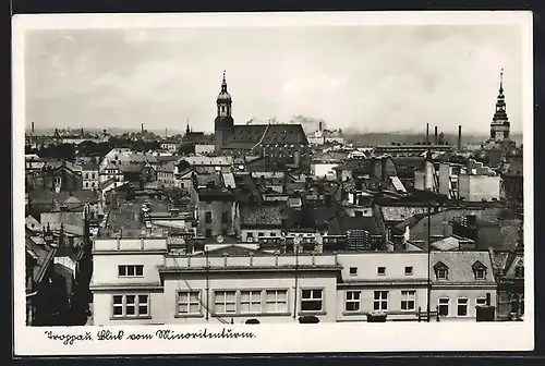 AK Troppau, Blick vom Minoritenturm auf den Ort mit Kirche