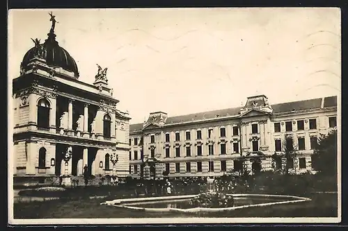 AK Troppau, Landesmuseum mit Teich