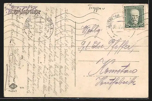 AK Troppau, Landesmuseum mit Teich