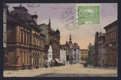 AK Troppau, Strasse Herrengasse mit Postamt