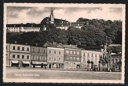 AK Fulnek, Platz mit Denkmal