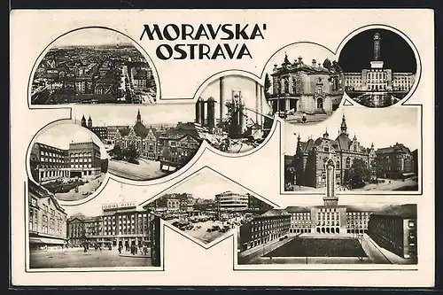 AK Mor. Ostrava, Generalansicht der Stadt, der Hauptplatz, das Rathaus