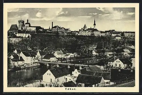 AK Tábor, Teilansicht mit Brücke aus der Vogelschau