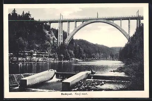 AK Bechyne, Partie am Flussufer unter der neuen Brücke