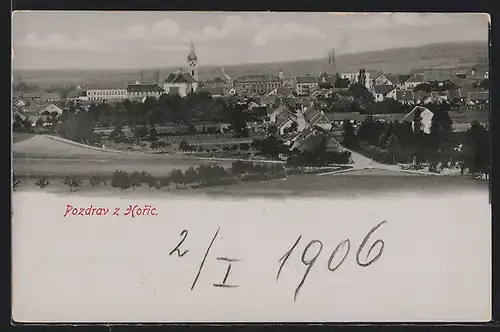 AK Horice, Panorama mit Kirche