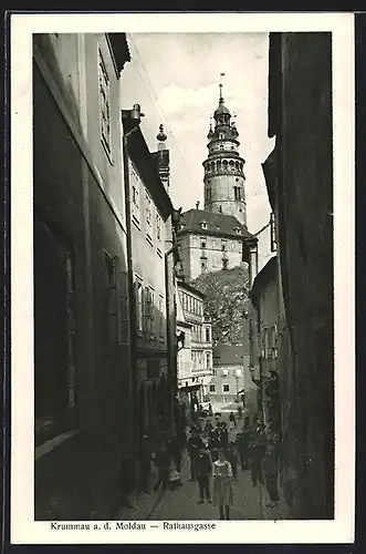 AK Krummau a. d. Moldau, Blick in die Rathausgasse