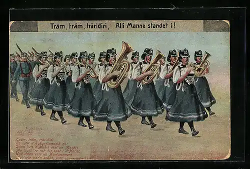 AK Frauen mit Blasinstrumenten marschieren vor den Soldaten