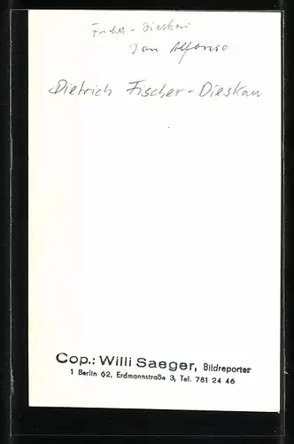 AK Opernsänger Dietrich Fischer-Dieskau als Don Alfonso, mit original Autograph