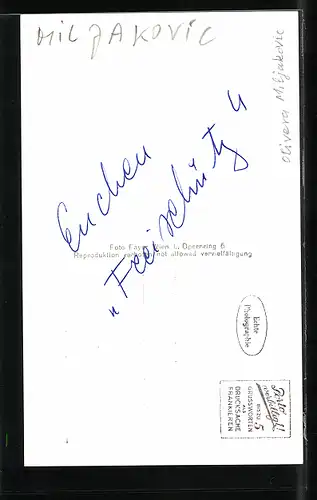 AK Opernsängerin Olivera Miljakovic mit original Autograph