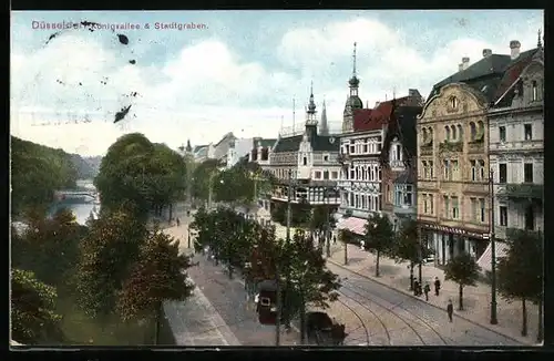 AK Düsseldorf, An der Strasse Königsallee und Stadtgraben