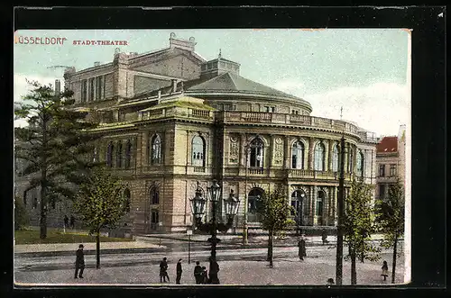 AK Düsseldorf, Stadt-Theater mit Passanten