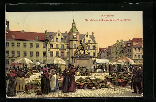 AK Düsseldorf, Marktplatz mit Jan Wellem Denkmal