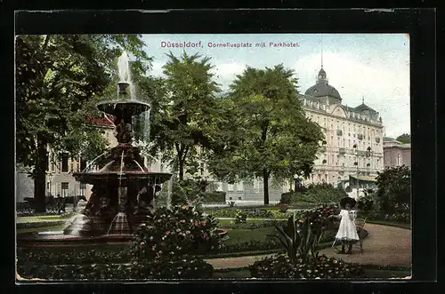 AK Düsseldorf, Corneliusplatz mit Parkhotel