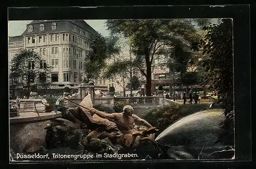 AK Düsseldorf, Tritonengruppe im Stadtgraben