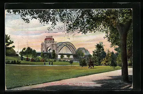 AK Düsseldorf, Hofgarten, Blick a. d. Rheinbrücke