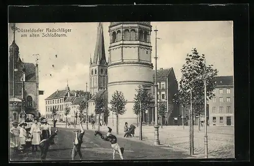AK Düsseldorf, Radschläger am alten Schlossturm