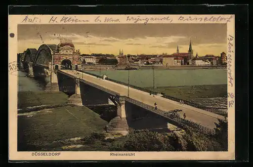 AK Düsseldorf, Rheinansicht mit Brücke